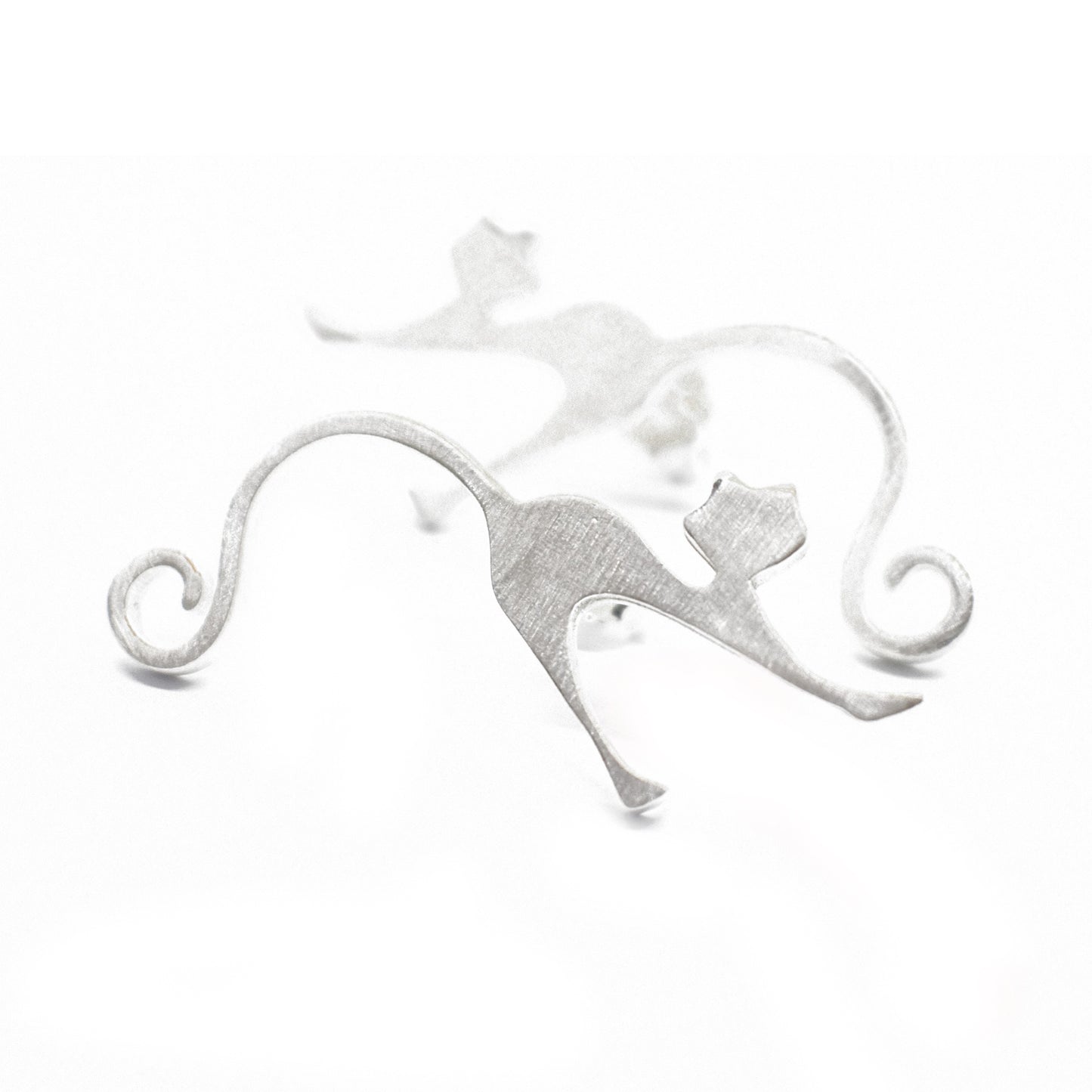 Artisanal Sterling Silver Cat Misirlou Stud Earrings: Greek Craftsmanship at its Finest.