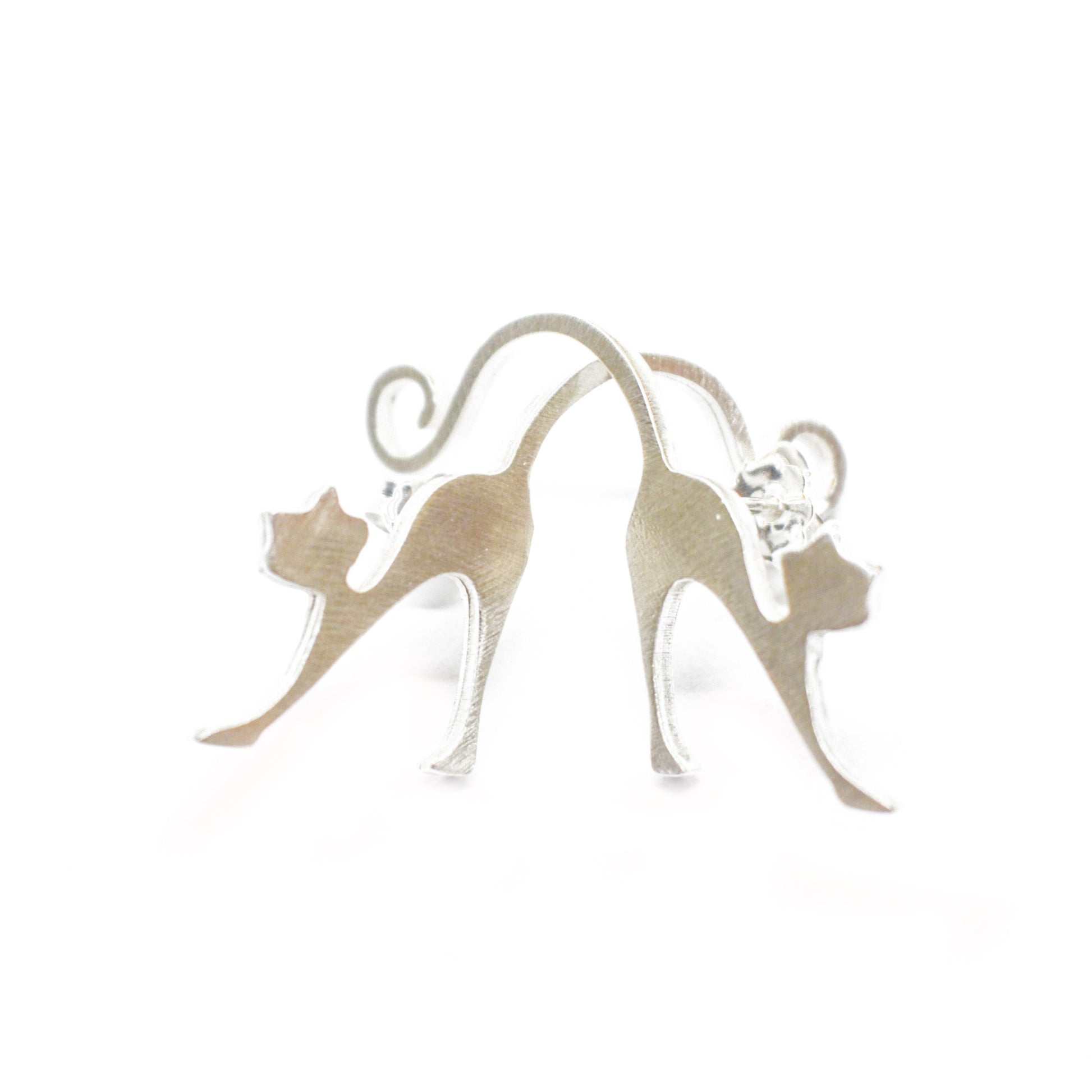 Handmade Sterling Silver Cat Misirlou Stud Earrings, crafted with Greek artistry.